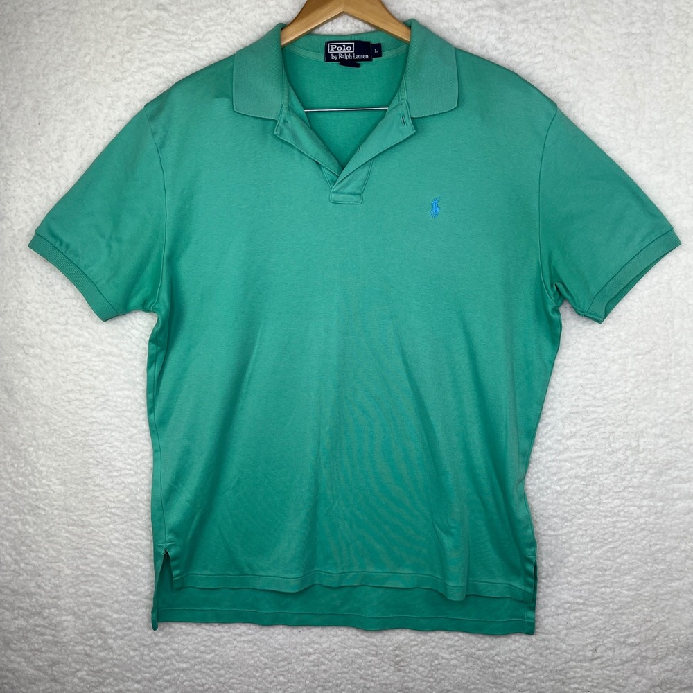 Polo Ralph Lauren Polo Shirt Mens L Green Excellent Short Sleeve Cotton Pony
